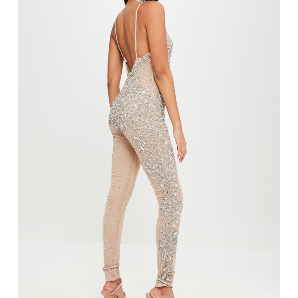 Carli Bybel x Missguided Nude Embellished Jumpsuit